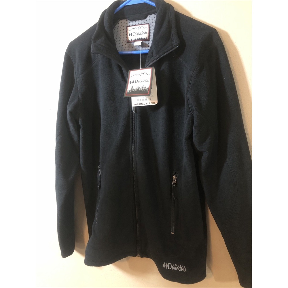 NWT Women Small Double Diamond Thermal Fleece Zip Jacket Black Zip Pockets Logo - Picture 9 of 14